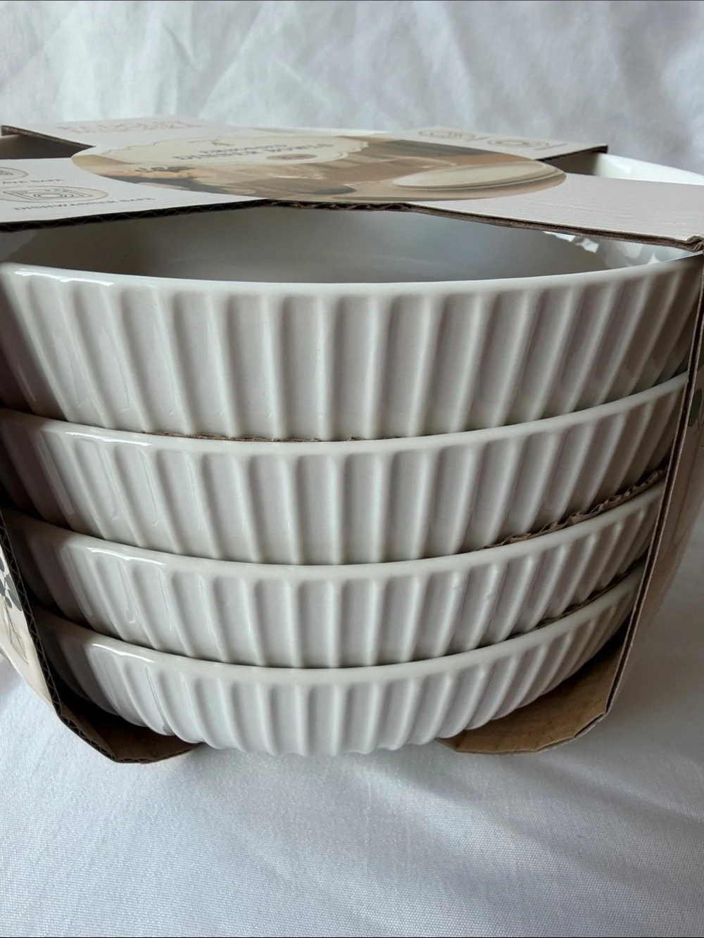 Badgley Mischka Cream Embossed Dinner Bowls - Set of 4